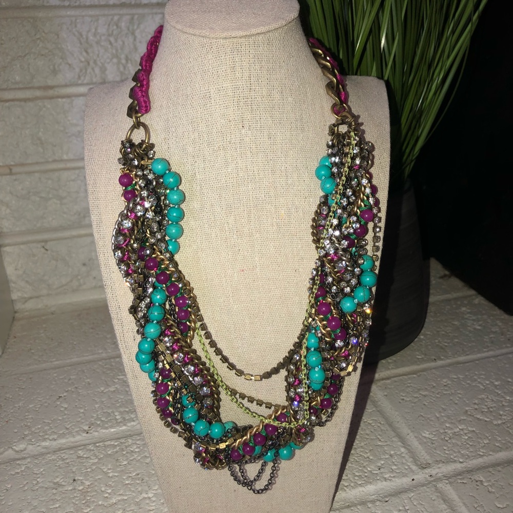 Multi colored braided statement necklace